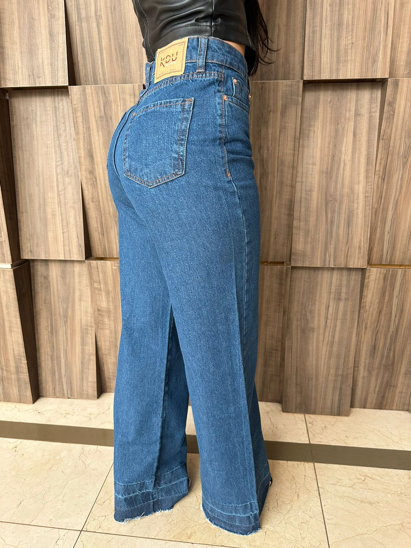 Calça Jeans Feminina Wide Leg 5 Bolsos KDU11229