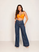 Calça Jeans Feminina Wide Leg 5 Bolsos KDU11229