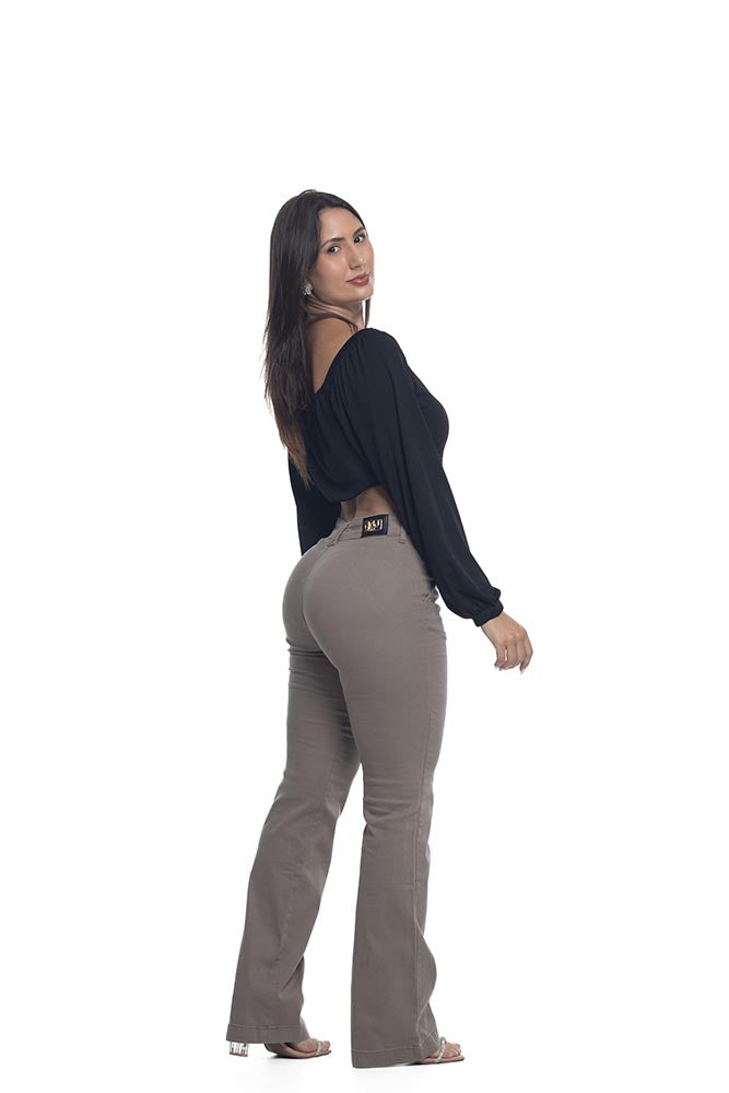 Calça Flare Sarja Bolso faca Sem Bolso traseiro KDORI11744